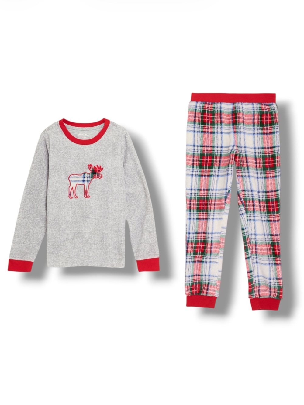 Eddie Bauer Kids Grey and Red Moose Plaid Pajama Set